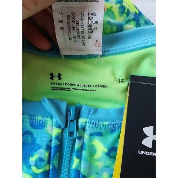 Under Armour Shadow Cheetah Paddleboard Swimsuit Girls 16 Blue Long Sleeve NEW - Picture 4 of 6